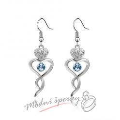 Náušnice Romantic heart blue s krystaly Swarovski Elements