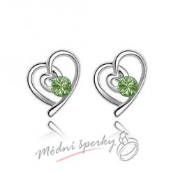 Náušnice srdíčková smyčka zelená - krystaly Swarovski elements