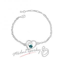 Náramek s krystaly Swarovski Elements kroucené srdíčko tmavě zelené