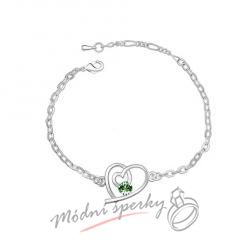 Náramek s krystaly Swarovski Elements kroucené srdíčko zelené