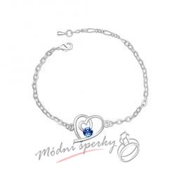 Náramek s krystaly Swarovski Elements kroucené srdíčko tmavě modré