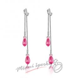 Náušnice double long růžové - Swarovski elements