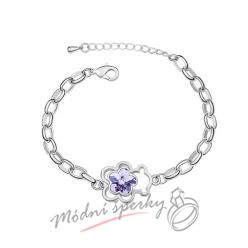 Náramek s krystaly Swarovski Elements medvídek s květinou fialovou