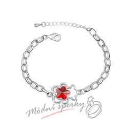 Náramek s krystaly Swarovski Elements medvídek s květinou červenou