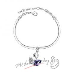 Náramek s krystaly Swarovski Elements labuť s křídlem tanzanite