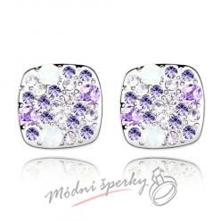 Náušnice fialové kostičky s krystaly swarovski elements