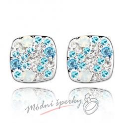 Náušnice modré kostičky s krystaly swarovski elements