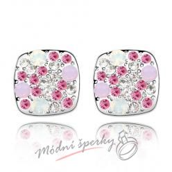 Náušnice růžové kostičky s krystaly swarovski elements
