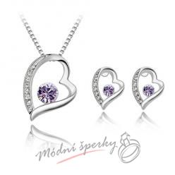 Big heart set fialový– s krystaly SWAROVSKI ELEMENTS