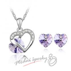 Fialový srdíčkový set s krystaly Swarovski Elements
