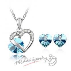 Modrý srdíčko set s krystaly Swarovski Elements