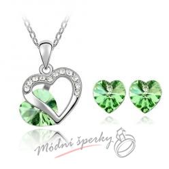 Zelený srdíčkový set s krystaly Swarovski Elements