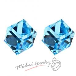 Náušnice modrá krychle s krystaly SWAROVSKI ELEMENTS