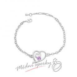 Náramek s krystaly Swarovski Elements kroucené srdíčko světle fialové