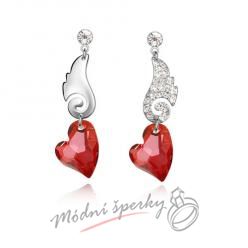 Náušnice okřídlená srdce swarovski elements červené