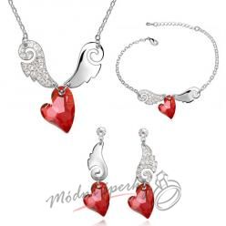 Set okřídlená srdce červený- swarovski elements