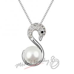 Labuť s čirou perlou - s krystaly SWAROVSKI ELEMENTS