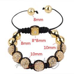 Shamballa náramek zlaté kuličky s čirými krystaly