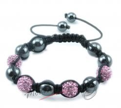 Shamballa náramek černo - růžovými korálky