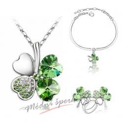 Set čtyřlístek zelený s krystaly SWAROVSKI ELEMENTS